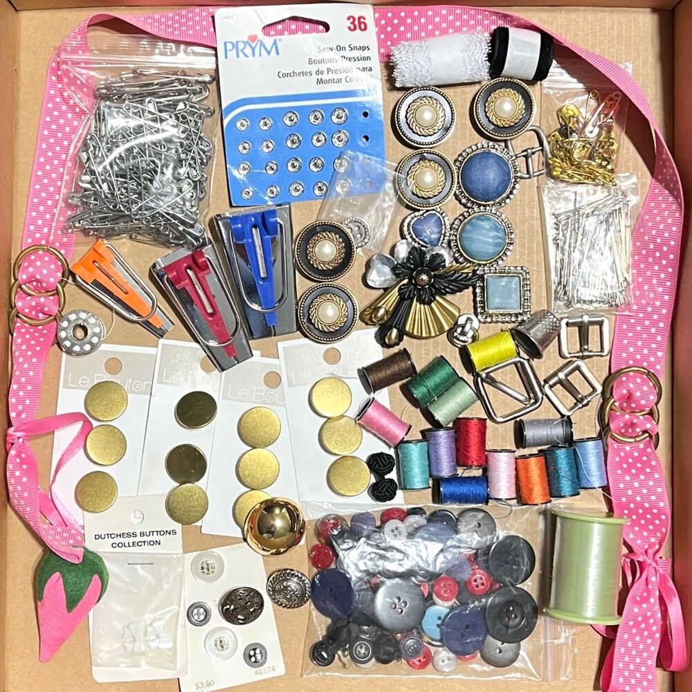 Mixed Lot VTG To Now Sewing Notions Button Covers Pin Cushion Craft Junk Drawer